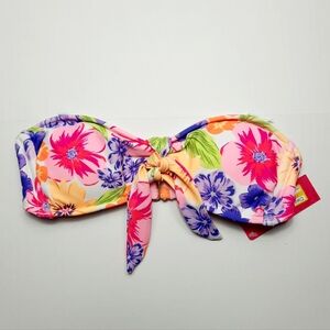 Xhilaration Bandeau Bikini Swimsuit Top Junior Size Small Pink Floral Strapless